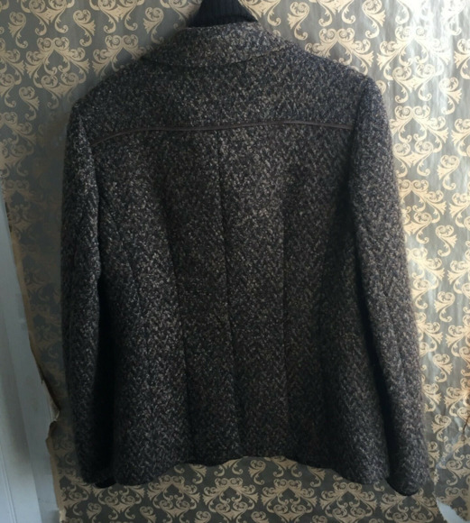 Cole Haan Women Brown Tweed Wool Cashmere Mohair Jacket Goat Suede Trim - Size 6 - Picture 2 of 11
